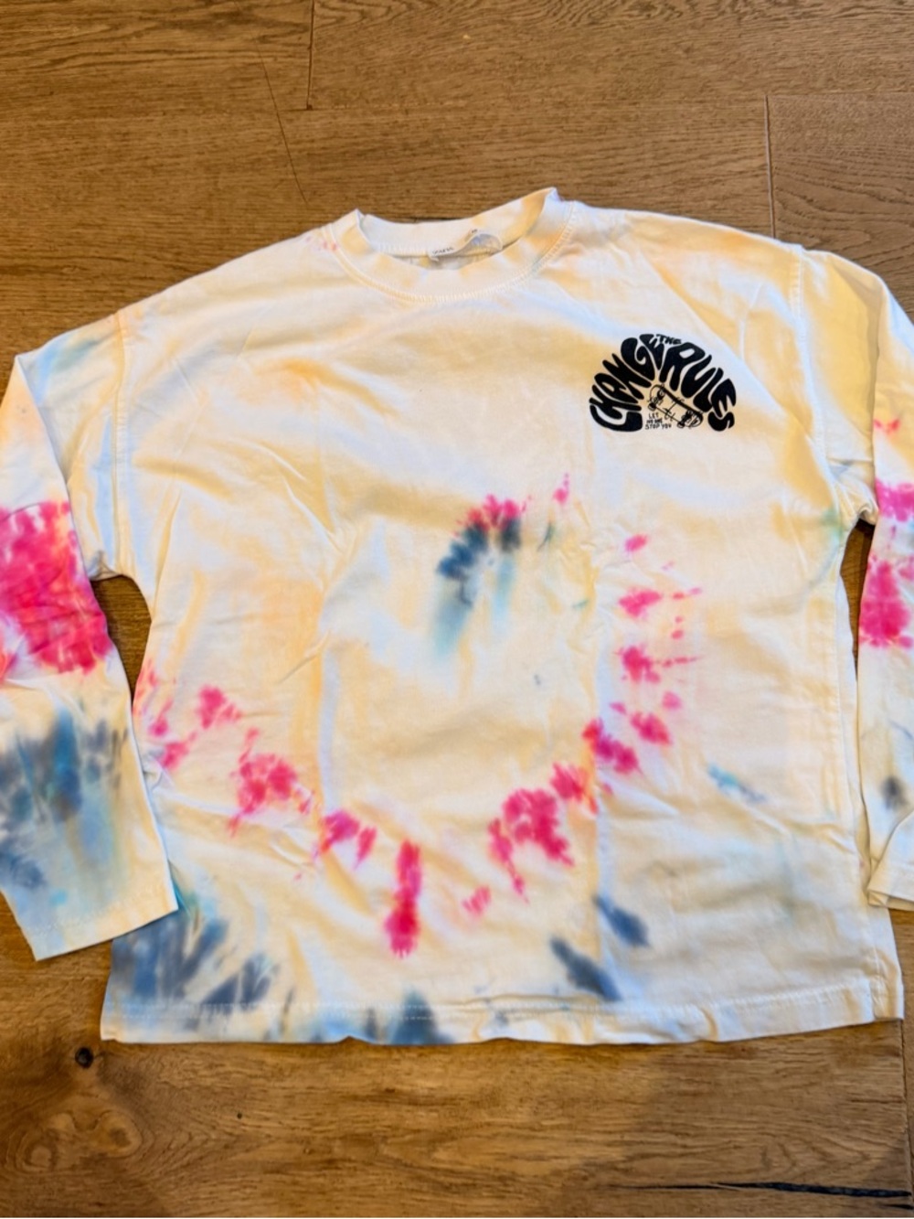 Tie-Dye skater Long Sleeve Kids Tee - White with Pink & Blue